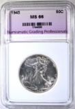 1945 WALKING LIBERTY HALF, NGP SUPERB GEM BU