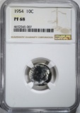 1954 ROOSEVELT DIME, NGC PF-68