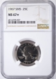 1967 SMS WASHINGTON QTR NGC MS67*