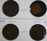 4 Coin Lot: 3 LARGE CENTS; 1835, 1854, 1843 &