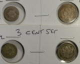 4 COIN LOT: 2 1852 THREE CENT SILVERS &