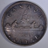 1951 SILVER CANADA DOLLAR  GEM BU