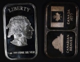 2-ONE OUNCE .999 SILVER BARS: