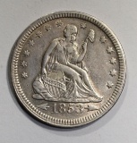 1853 ARROWS & RAYS SEATED QUARTER  AU+