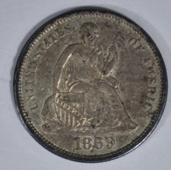 1869-S SEATED DIME, AU RARE!