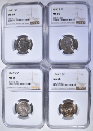 4 JEFFERSON NICKELS ALL NGC MS-66