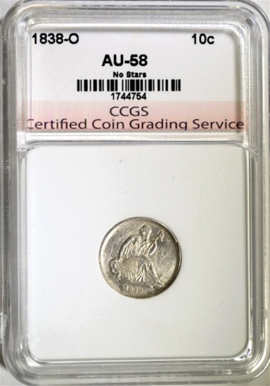 1838-O SEATED DIME, CCGS AU/BU