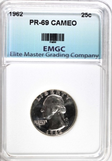 1962 WASHINGTON QUARTER, EMGC SUPERB GEM+ PF CAMEO