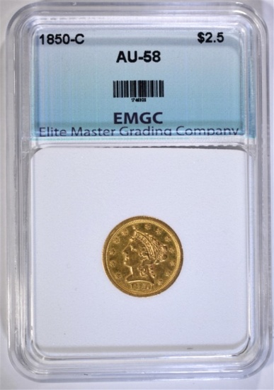 1850-C $2.50 GOLD PRINCESS, EMGC AU/BU