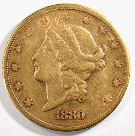 1880-S $20.00 GOLD LIBERTY, XF/AU