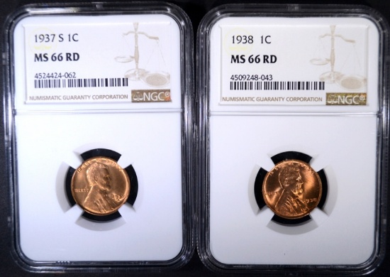 1937-S & 38 LINCOLN CENTS NGC MS-66 RD