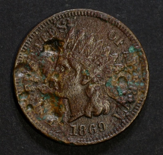 1869 INDIAN CENT XF corroded