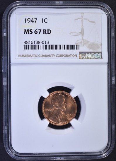 1947 LINCOLN CENT, NGC MS-67 RED
