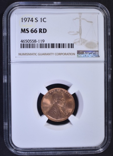 1974-S LINCOLN CENT, NGC MS-66 RED