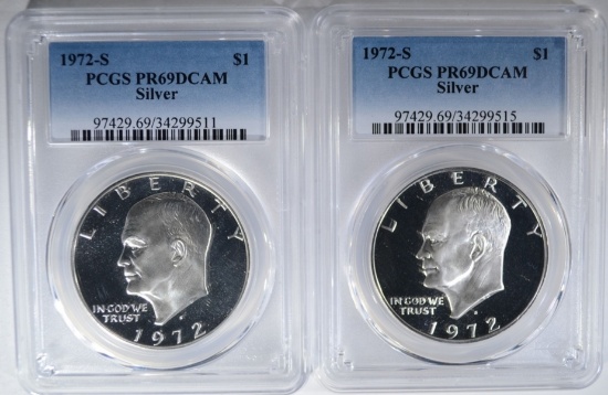 2 - 1972 S SILVER IKE DOLLARS PCGS PR69