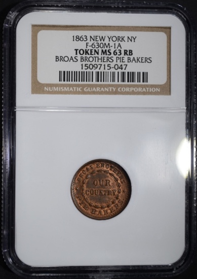 1863 CIVIL WAR TOKEN, NEW YORK, NGC MS-63 RB