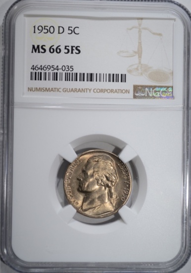 1950-D JEFFERSON NICKEL NGC MS66 5FS