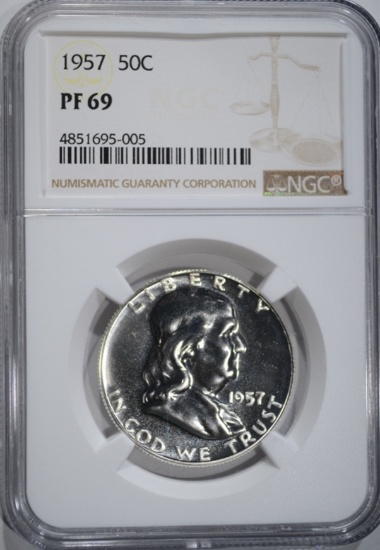 1957 FRANKLIN HALF DOLLAR, NGC PF-69