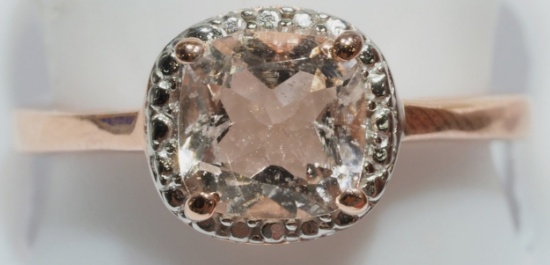 STERLING SILVER MORGANITE RING  SIZE 6 3/4