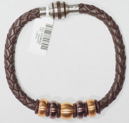 STAINLESS STEEL LEATHER BRACELET WITH BEADS