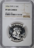 1956 TYPE-2 FRANKLIN HALF DOLLAR, NGC PF-68 CAMEO