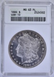 1880 MORGAN DOLLAR, ANACS MS-63 PL