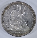 1842 SEATED HALF DOLLAR, XF/AU NICE!
