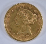 1882 $5.00 GOLD LIBERTY, AU+