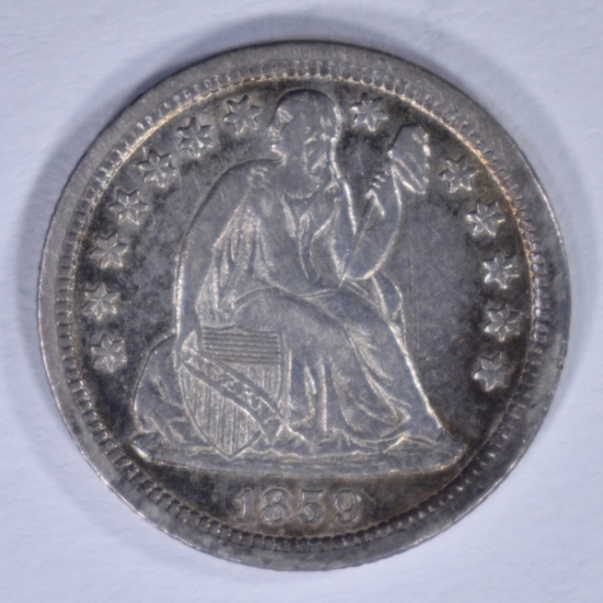 1859-O SEATED DIME, AU/BU