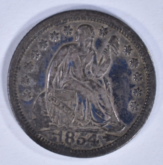 1854-O WITH ARROWS SEATED DIME, XF