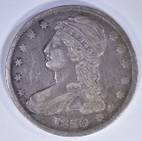 1838 REEDED EDGE HALF DOLLAR, XF