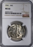 1941 WALKING LIBERTY HALF DOLLAR NGC MS-66
