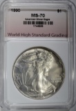 1990 AMERICAN SILVER EAGLE, WHSG PERFECT GEM BU