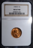 1944-D LINCOLN CENT, NGC MS-67 RED