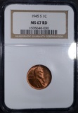 1945-S LINCOLN CENT, NGC MS-67 RED
