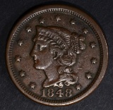 1848 LARGE CENT, VF.XF