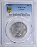 1939 SILVER 50 CENTS CANADA PCGS MS62