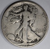 1919-D WALKING LIBERTY HALF DOLLAR, VG TOUGH COIN!