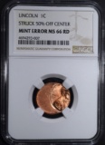 LINCOLN CENT MINT ERROR, NGC MS-66 RED