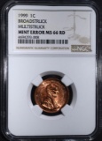 1999 LINCOLN CENT MINT ERROR, NGC MS-66 RED