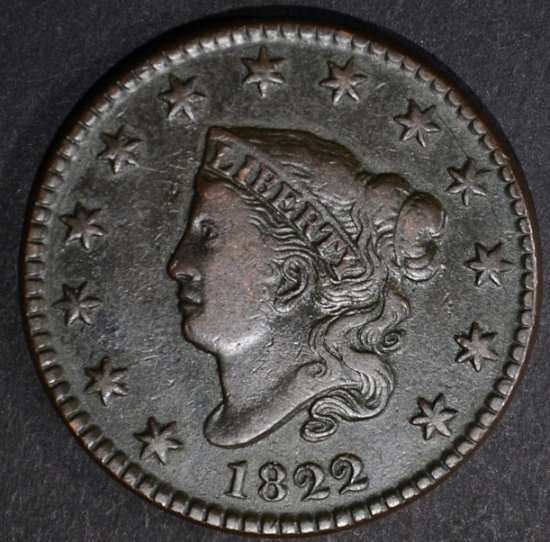 1822 LARGE CENT, XF