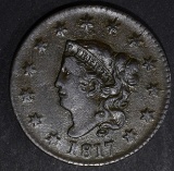 1817 LARGE CENT, XF/AU