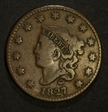 1827 LARGE CENT, CHOICE VF