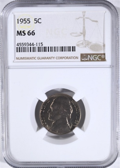 1955 JEFFERSON NICKEL, NGC MS-66