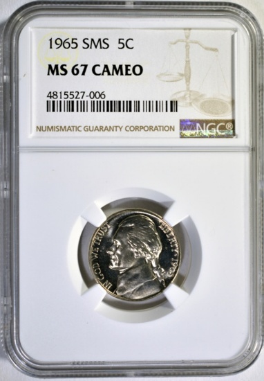 1965 SMS JEFFERSON NICKEL, NGC MS-67 CAMEO