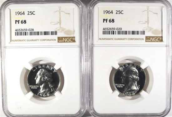 2 - 1964 WASHINGTON QTRS NGC PF68