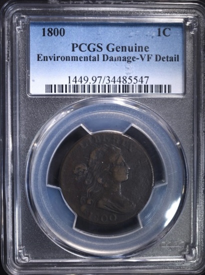 1800 LARGE CENT, PCGS VF A LITTLE DARK BUT NICE!