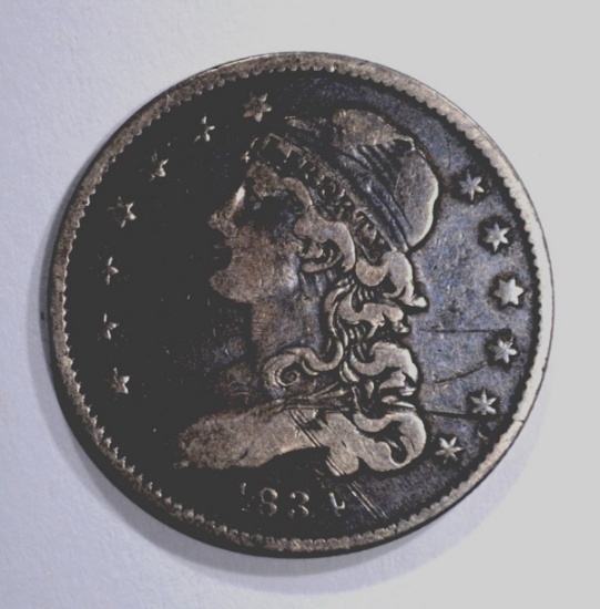 1834 CAPPED BUST QUARTER, VF scratches