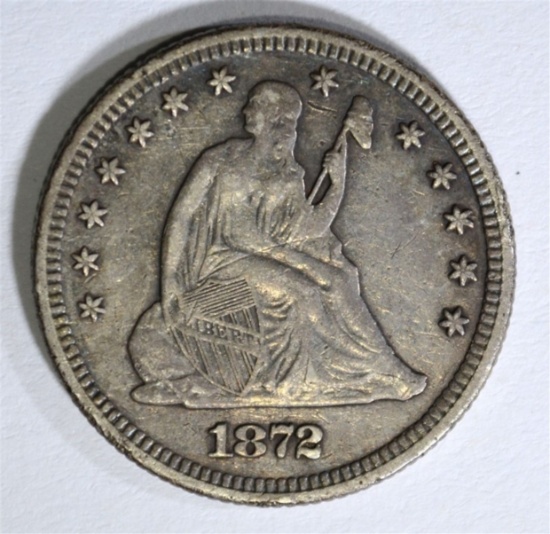 1872 SEATED LIBERTY QUARTER, VF/XF