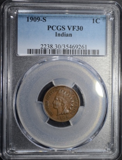 1909-S INDIAN CENT, PCGS VF-30
